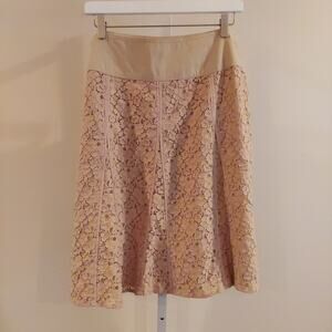 Axcess Lace Overlay Midi Skirt Tan Floral